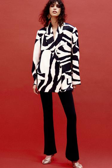 BLAZER STAMPA ANIMALIER ZW COLLECTION - Bianco / Nero di Zara