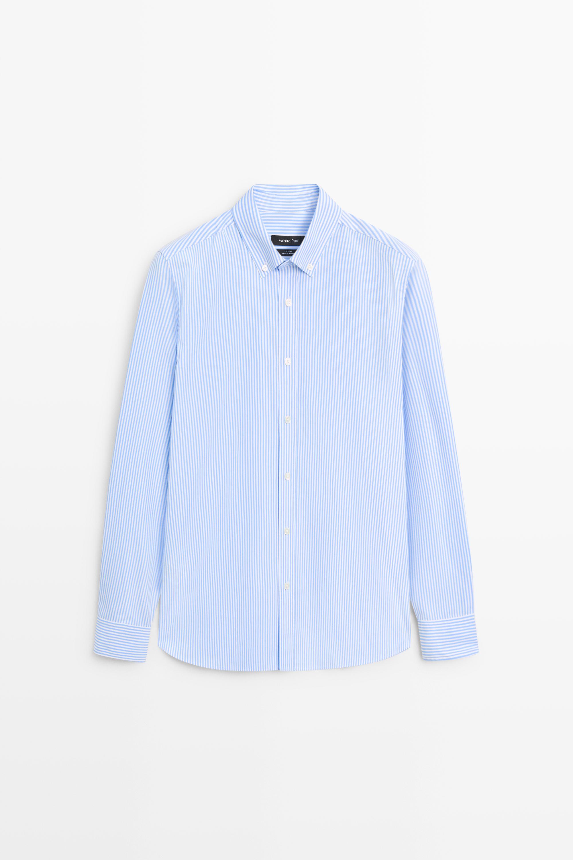 100% cotton regular fit striped shirt — Green stripe