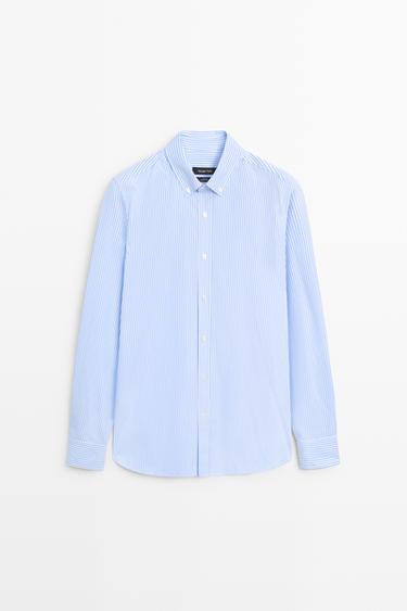Chemise regular fit à rayures 100 % coton - Raie verte de Zara - Image 0