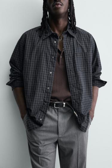 CHEMISE RELAXED FIT À CARREAUX - Bleu / Gris de Zara - Image 4