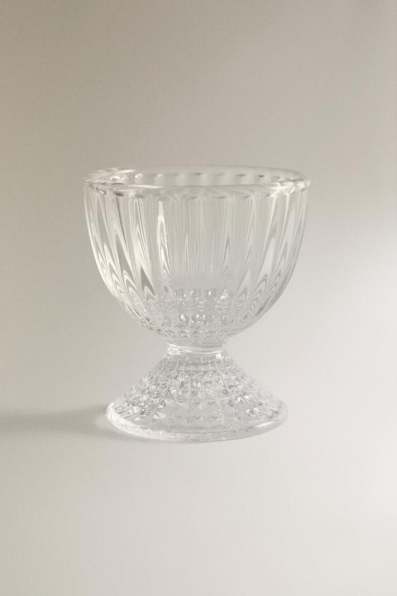 GLASS EGG CUP WITH RAISED GEOMETRIC DESIGN
