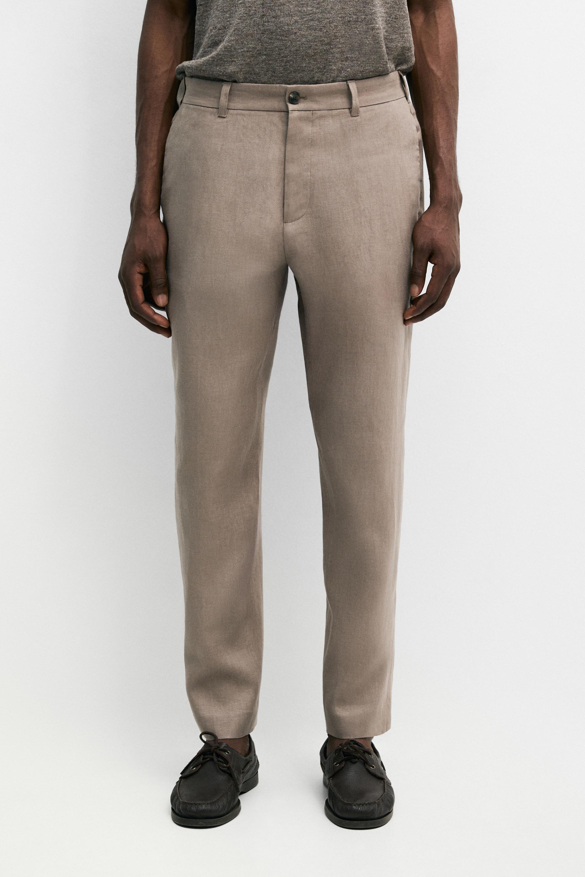 Tapered fit linen pants — Mink
