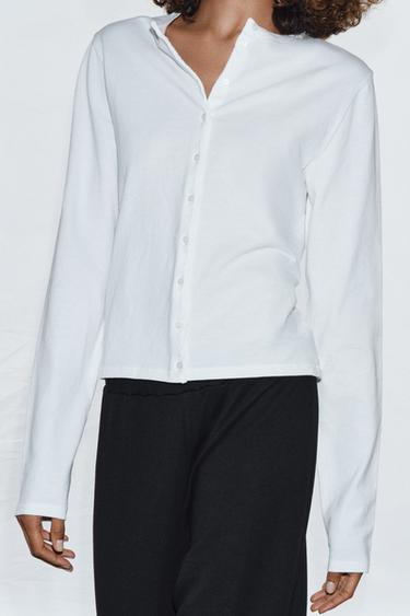 100% COTTON BUTTON-UP T-SHIRT - White by Zara - Image 2