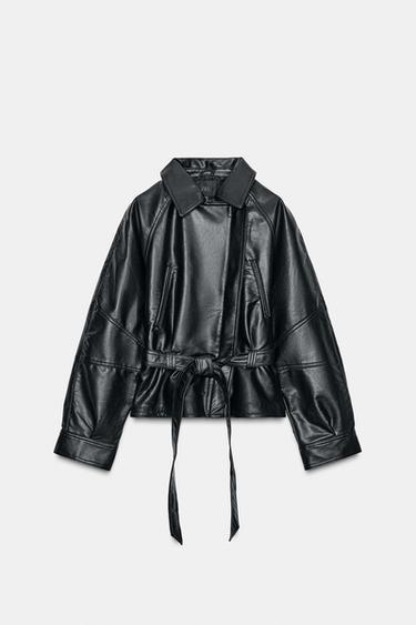 FAUX LEATHER PEPLUM JACKET - Black by Zara - Image 0