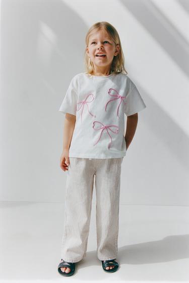T-SHIRT MED BINDEBÅND OG SNORE - Hvid fra Zara