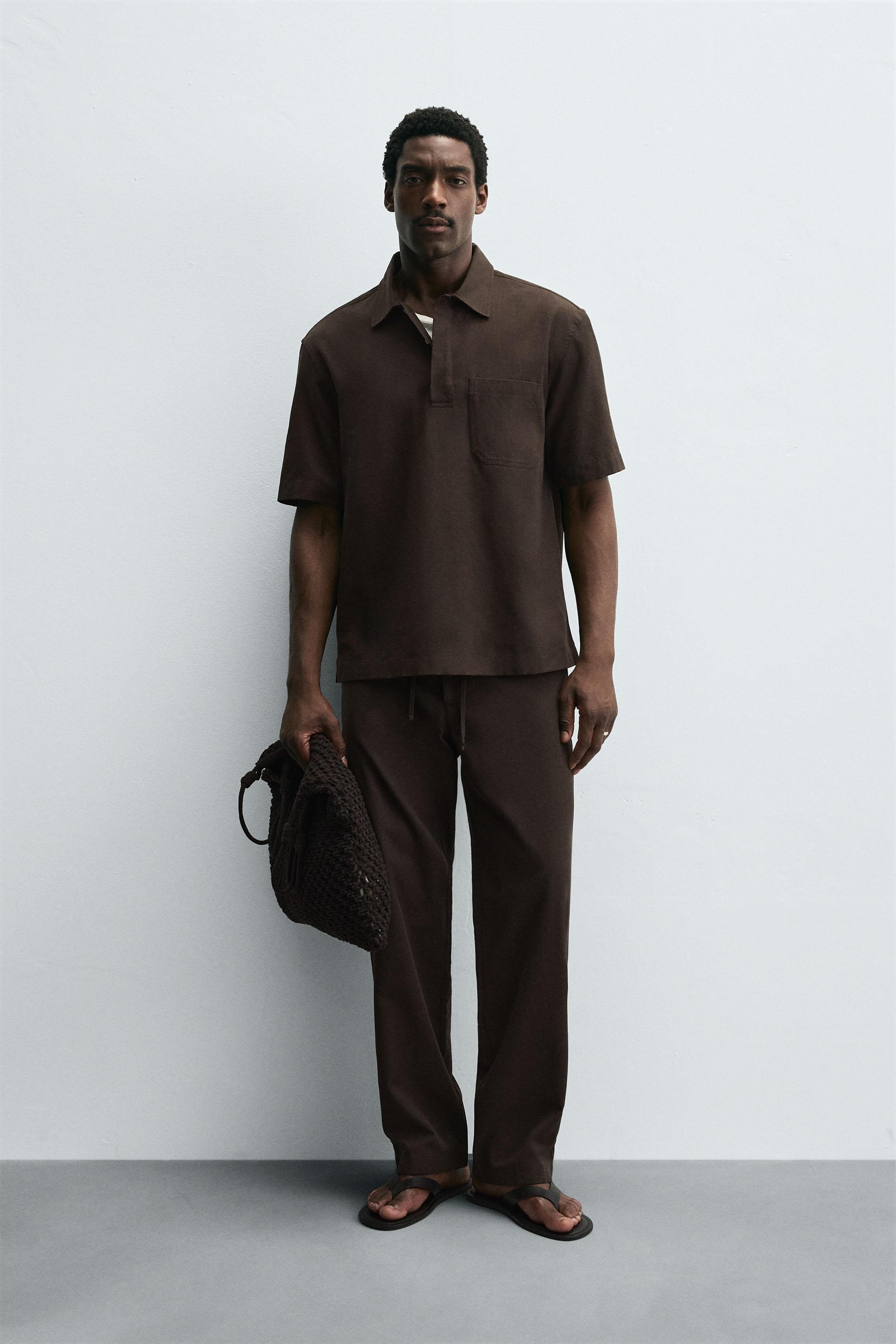 LYOCELL - COTTON POLO SHIRT - Brown | ZARA United States