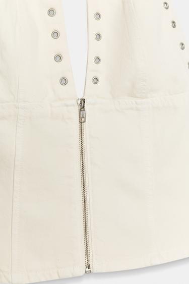 HALTER NECK TOP WITH EYELETS - Oyster-white by Zara - Image 7