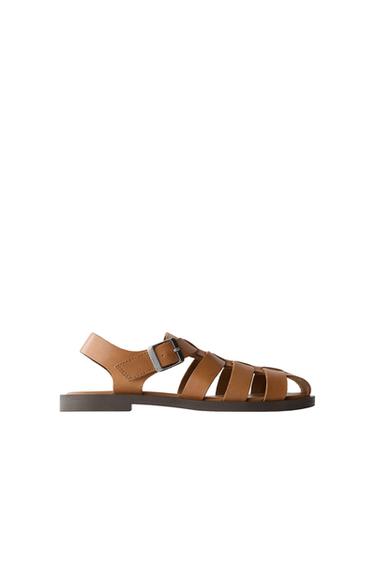 USNJENI SANDALI S PREKRIŽANIMI PAŠČKI - Rjava od Zare