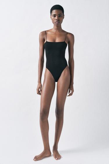 FITTED BODYSUIT WITH STITCHING - Black by Zara