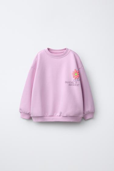 BLUZË HOODIE STAMPIM ME RELIEV - Vjollcë e çelur nga Zara