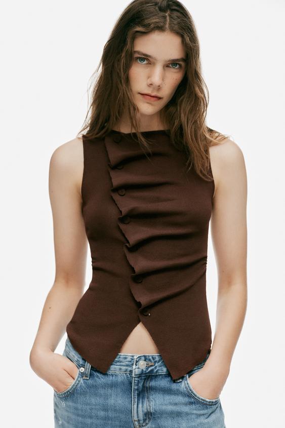 TOP EN MAILLE DRAPÉ - Marron de Zara - Image 1