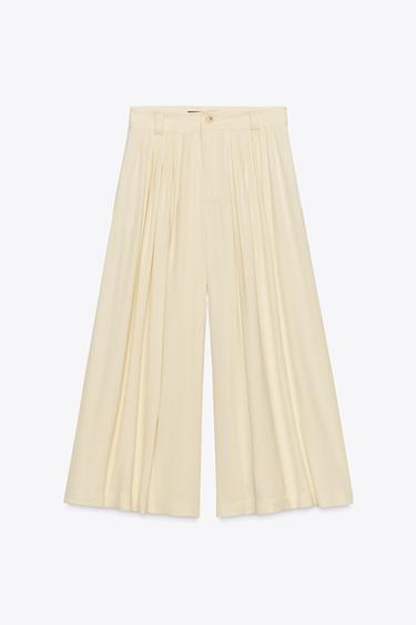 Zara ZW COLLECTION PLEATED PANTS - Ecru