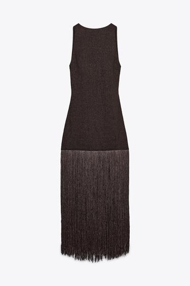 ROBE AJUSTÉE À FRANGES - Marron de Zara - Image 7
