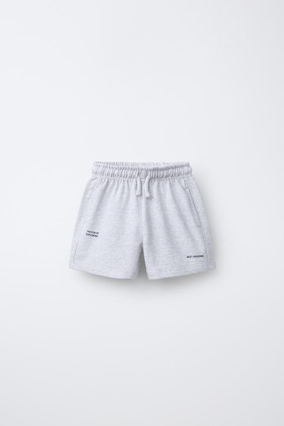 BASIC BERMUDA SHORTS WITH SLOGAN PRINT - Grey marl by Zara - Image 0