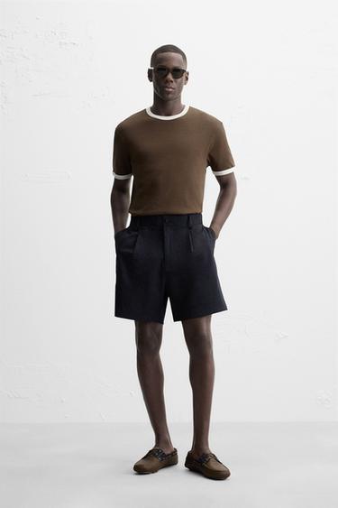 BASIC CONTRAST RIB T-SHIRT - Brown / Ecru by Zara
