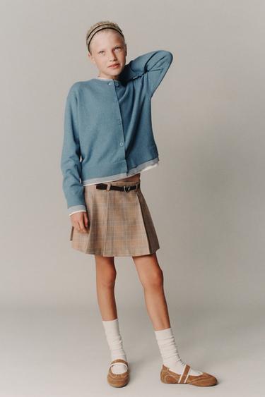 CARDIGAN WITH DOUBLE-LAYER TRIM - Light blue by Zara