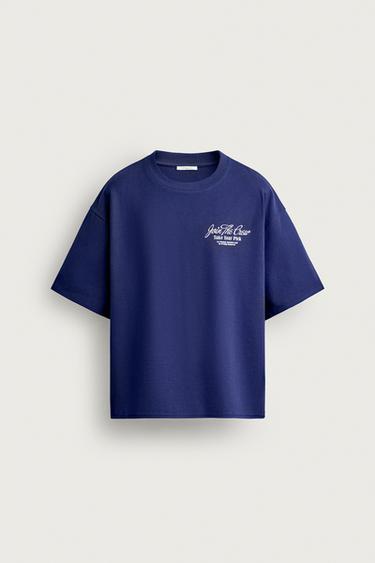 Zara RELAXED FIT CONTRAST GRAPHIC SWEATSHIRT - navy