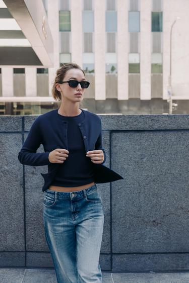 BASIC KNIT CARDIGAN WITH BUTTONS - Navy blue by Zara