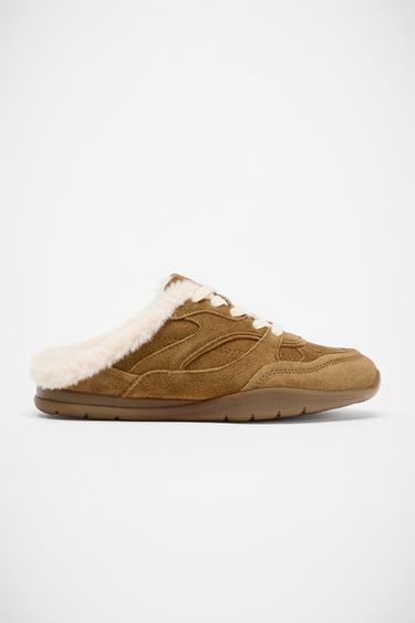 SLINGBACK TRAINERS WITH FAUX FUR - Brown by Zara