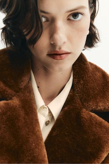FAUX FUR JACKET WITH BELT - Caramel by Zara