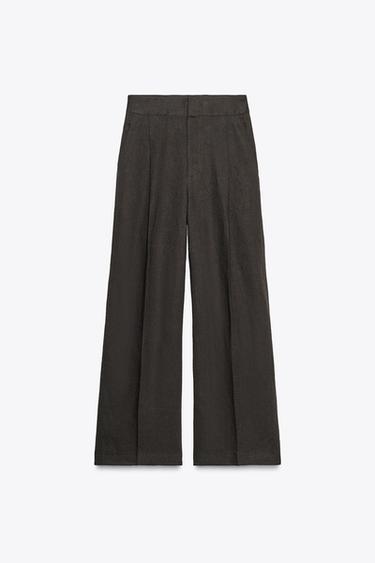 LINEN BLEND PLEATED TROUSERS ZW COLLECTION - Brown by Zara