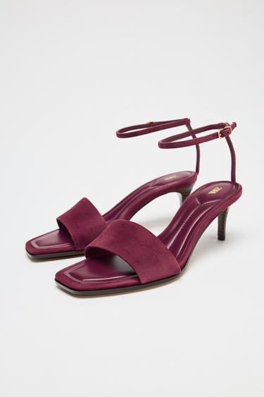 SUEDE MID-HEEL SANDALS - Burgundy Red by Zara - Image 3