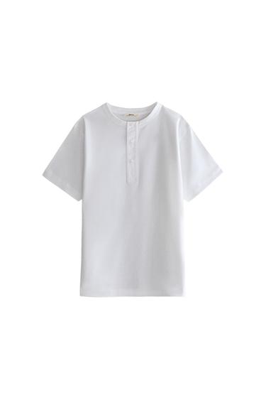 COTTON T-SHIRT WITH BUTTONS - White by Zara
