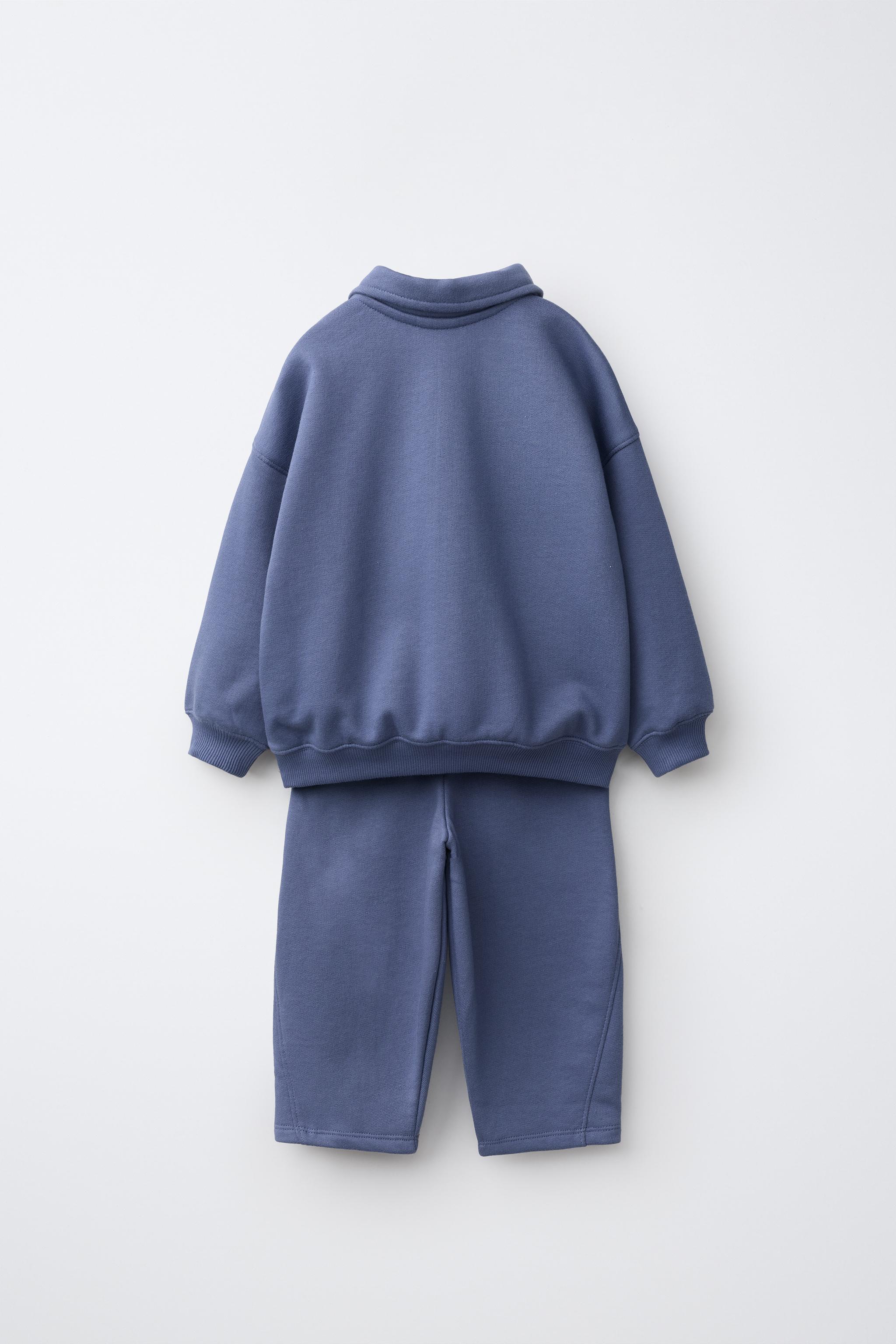 PLAIN SWEATSHIRT AND TROUSERS JOGGING SET — Grey / Blue