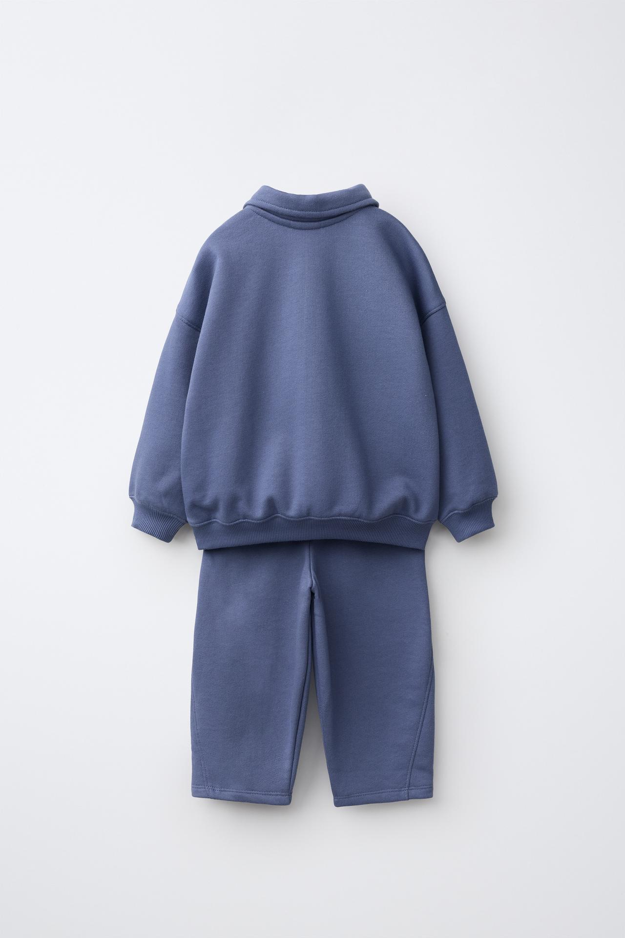 PLAIN SWEATSHIRT AND PANTS JOGGING SET — Gray / Blue