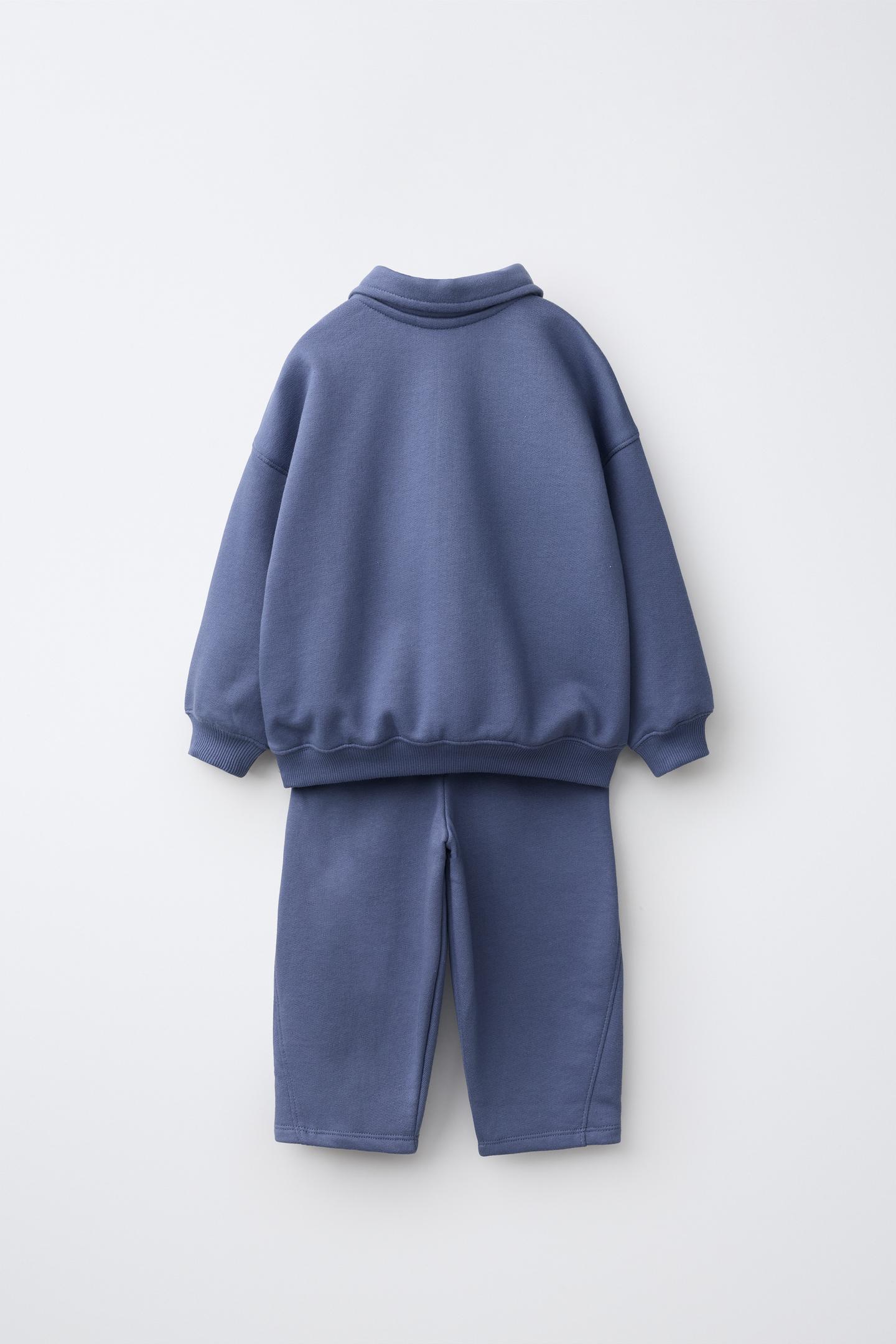 Детские комплекты Zara Plain Sweatshirt and Pants Jogging Set, цвет: Серый / Синий — фото 2