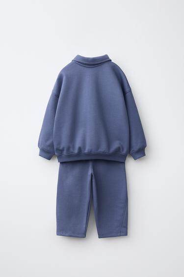 PLAIN SWEATSHIRT AND PANTS JOGGING SET — Gray / Blue 2