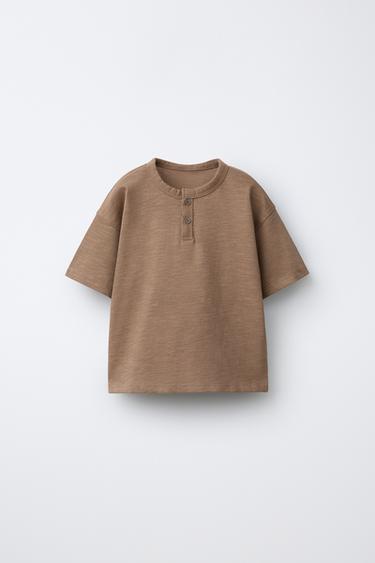 تيشرت بيزك بأزرار - بني الخاص بـ Zara - صورة 0