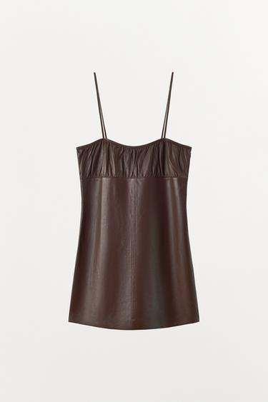 ROBE 100 % CUIR PLIS LIMITED EDITION - chocolat de Zara - Image 3
