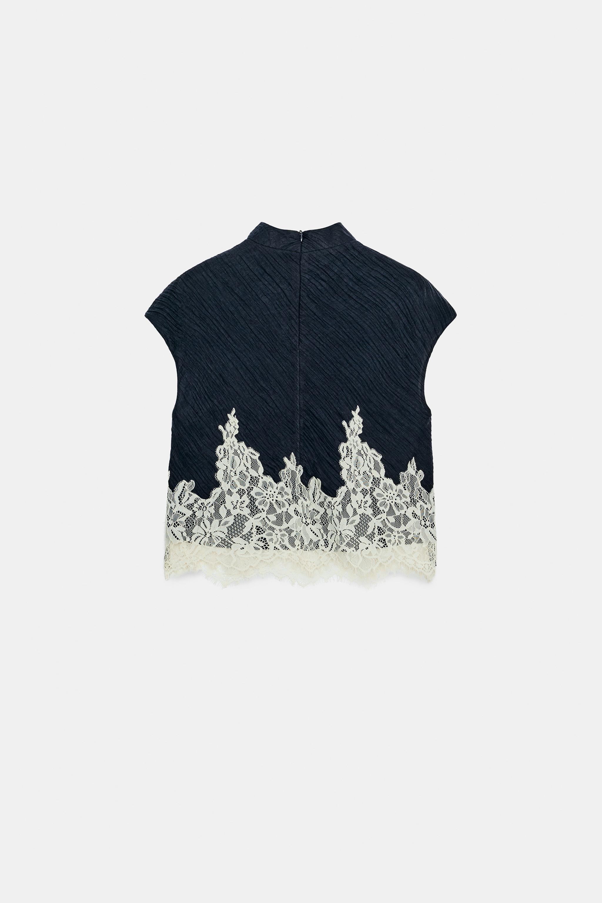 Zara DANTEL DETAYLI KISA TOP görsel 6