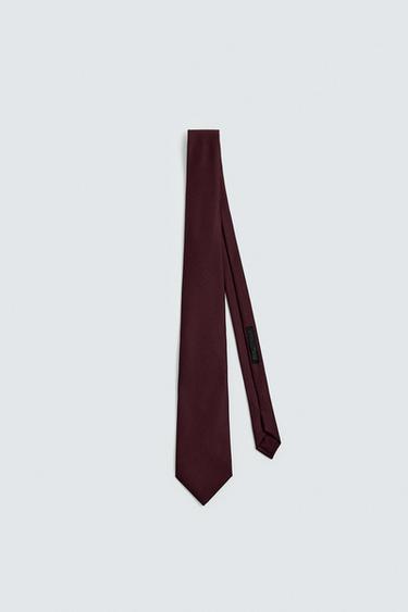 TEXTURED 100% WOOL TIE - Burgundy by Zara