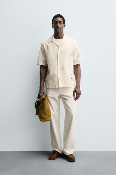 Zara 印花泡泡紗襯衫 - 磨白色