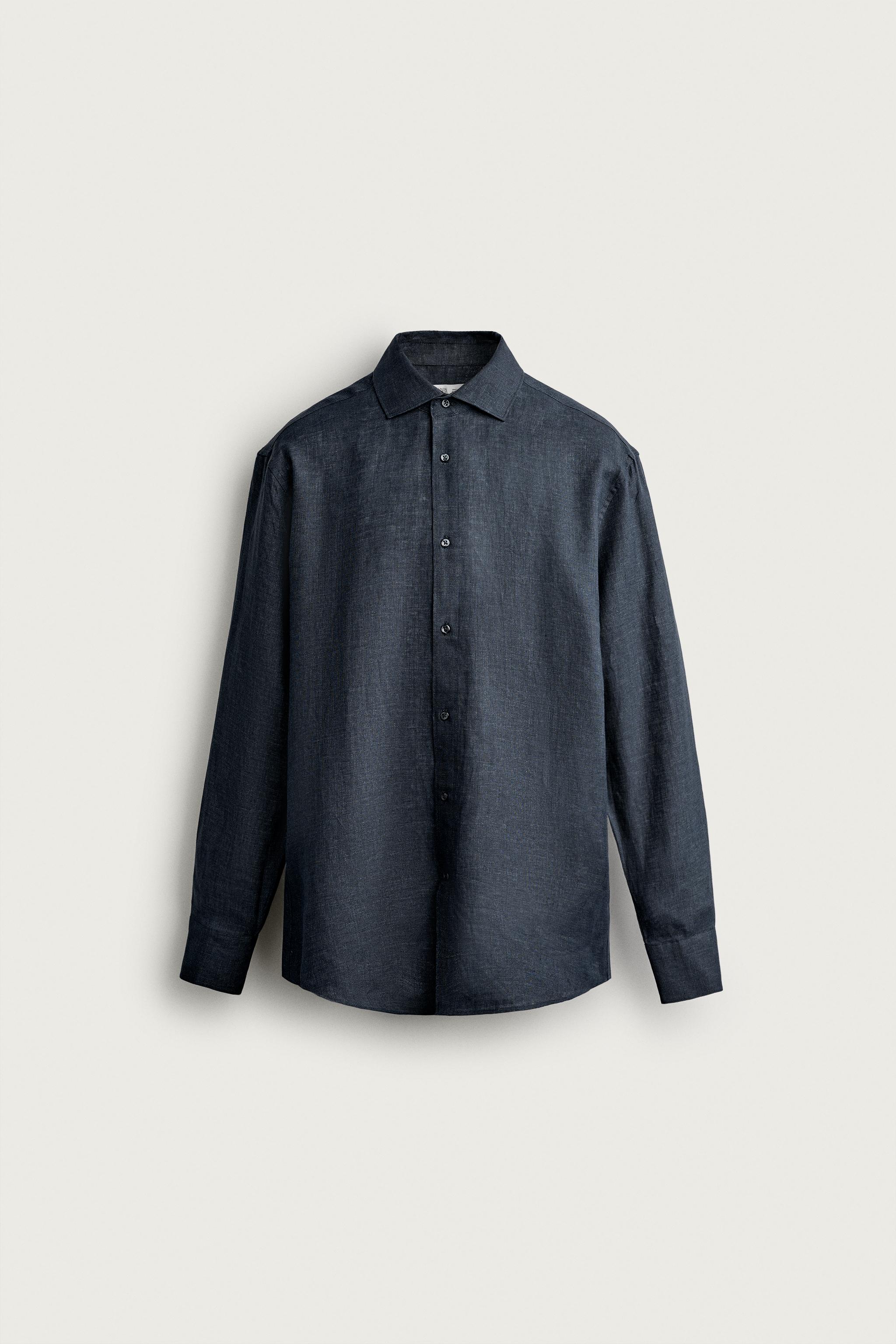100% LINEN REGULAR FIT SHIRT — Blue / Indigo
