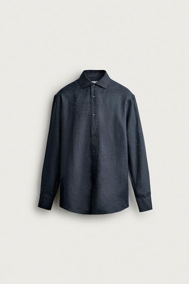 100% LINEN REGULAR FIT SHIRT - Blue / Indigo by Zara