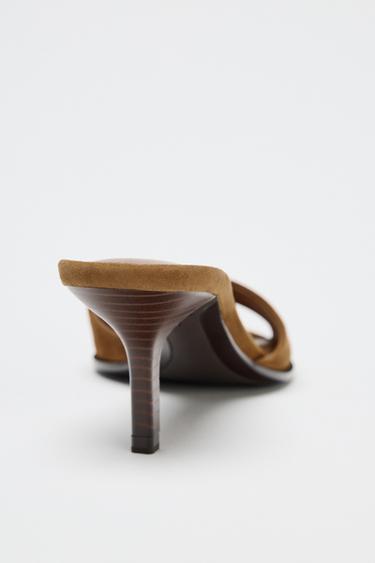 SANDALES À TALONS EN CROÛTE DE CUIR - Marron de Zara - Image 4