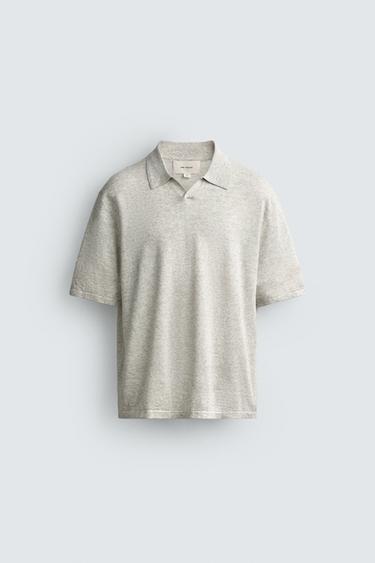 HEMP/COTTON KNIT POLO SHIRT - Grey marl by Zara