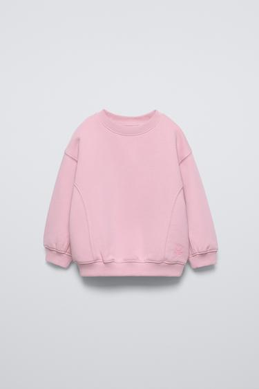 Zara PLAIN EMBROIDERED SWEATSHIRT - Light pink