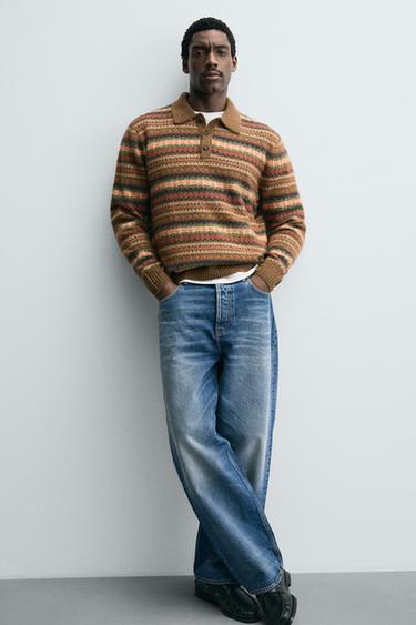 POLO EN MAILLE JACQUARD GÉOMÉTRIQUE - Marron de Zara - Image 5