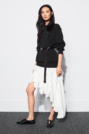 Zara ZW COLLECTION ASYMMETRIC RUFFLED SKIRT - Ecru