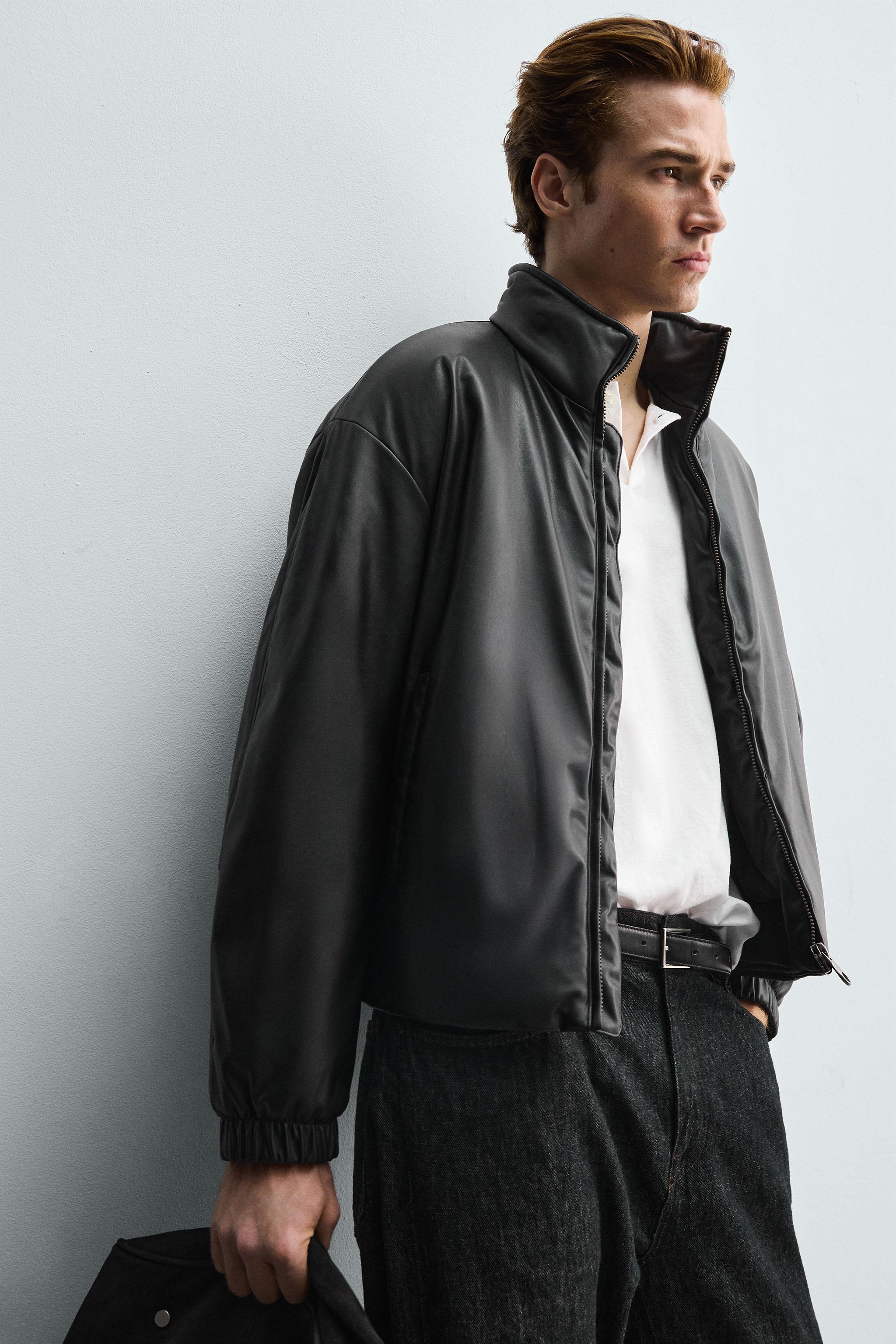 フェイクレザーパフジャケット - ブラック | ZARA Japan / 日本