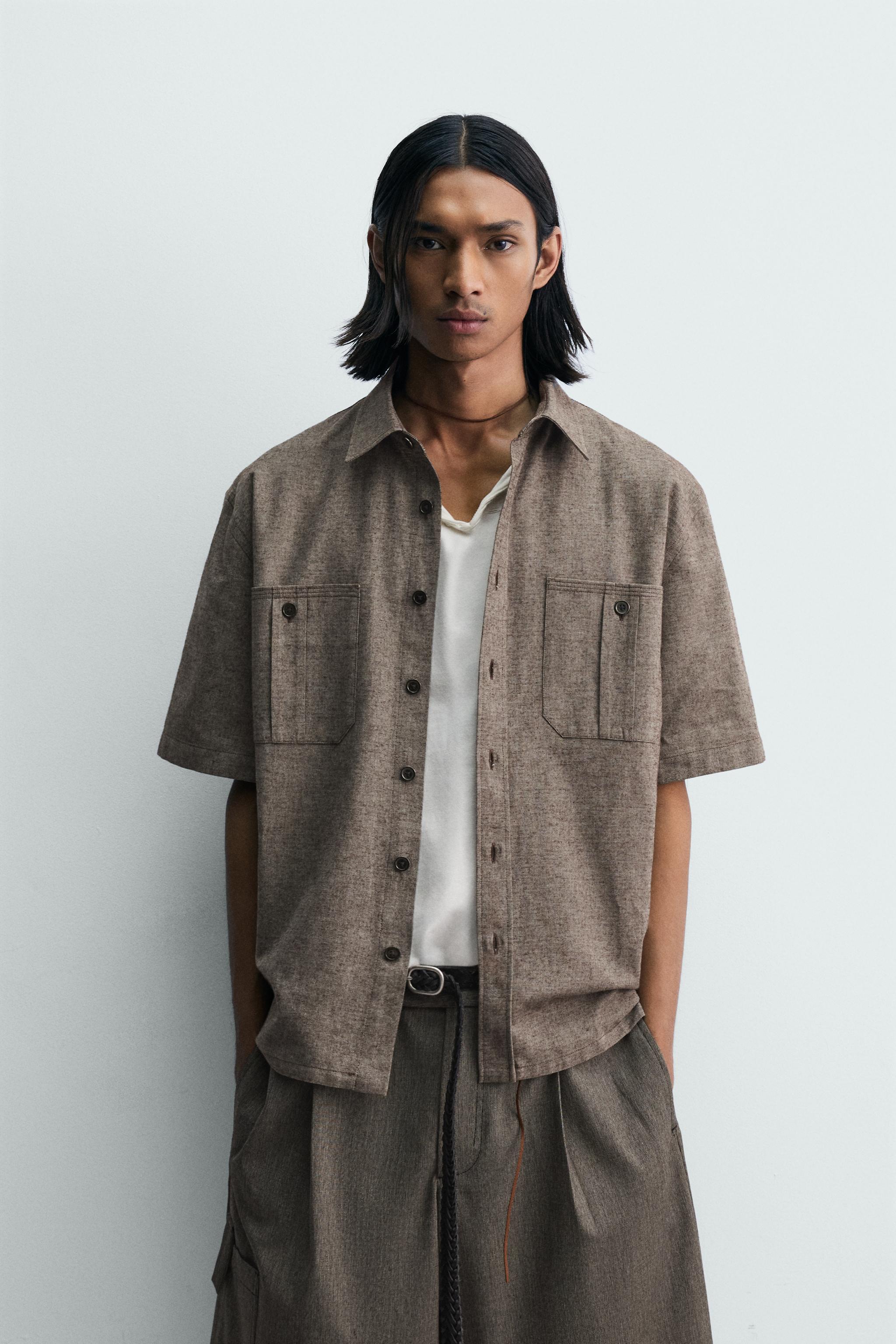 OVERSIZE FIT SHIRT WITH POCKETS — brown vigore