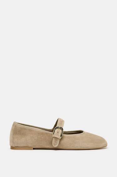 SUEDE STRAP BALLET FLATS - Sand Brown by Zara