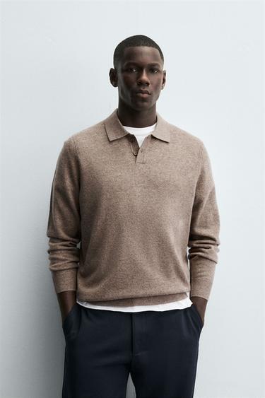 WOOL - CASHMERE KNIT POLO SHIRT - Tan marl by Zara