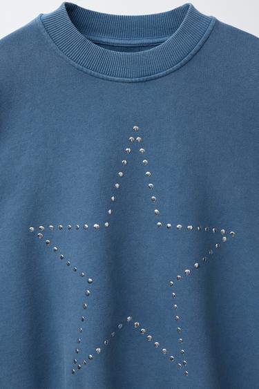 SWEAT EFFET DÉLAVÉ ÉTOILE CLOUTÉE - Bleu moyen de Zara - Image 2