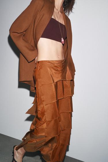 ZW COLLECTION RUFFLED MIDI SKIRT - Caramel by Zara - Image 2