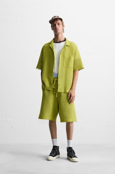 BERMUDA STRUCTURÉ AJOURÉ - Citron vert de Zara